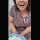 A plump woman shits onto a plate, then proceeds to spoon it out to the camera while describing what she ate and how her poop smells. Presented in 720P vertical HD format. 149MB, MP4 file. About 8 minutes.